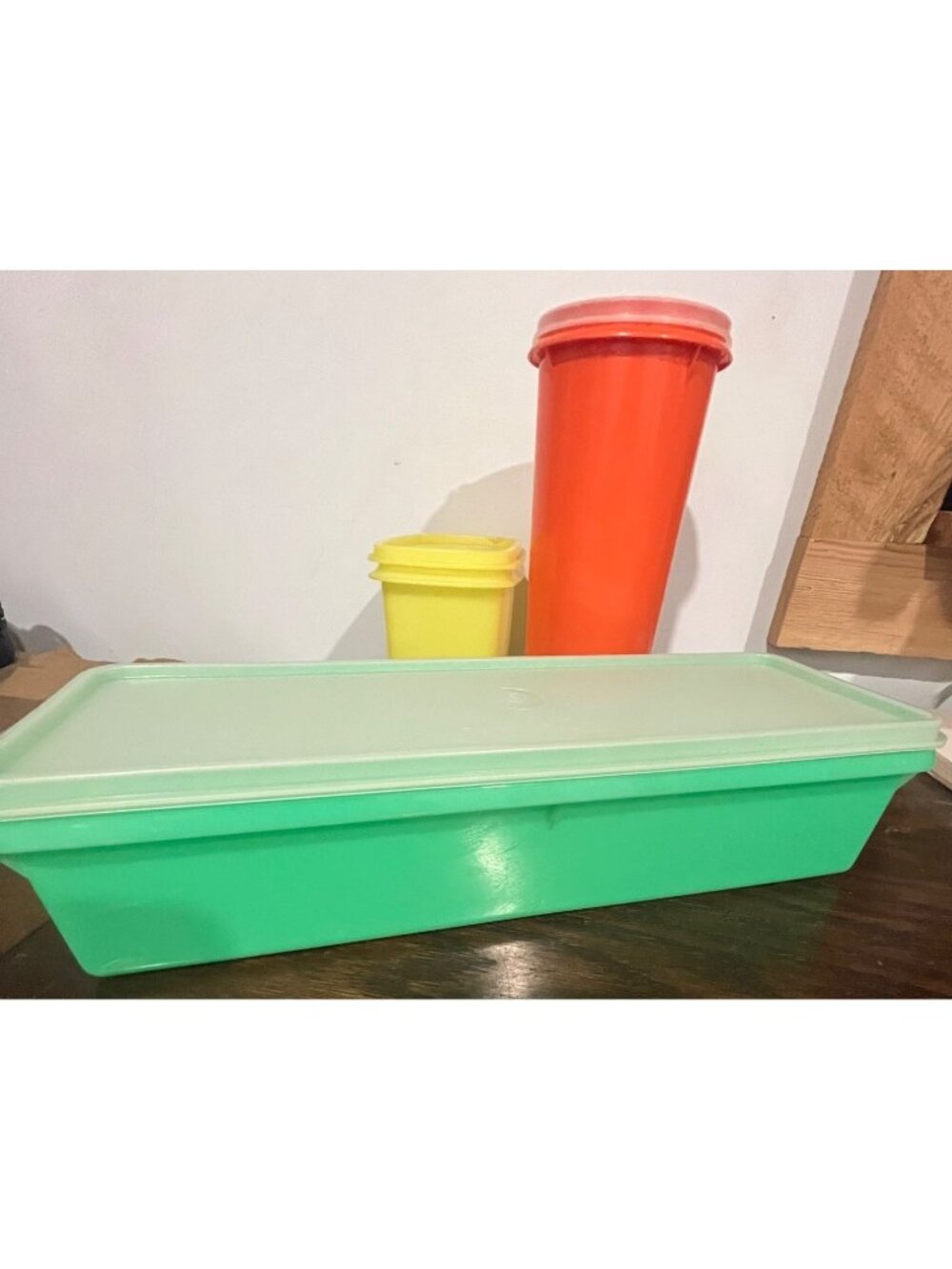 VTG Tupperware Plastic Food Storage Containers w/ Lids - Orange, Yellow & Green